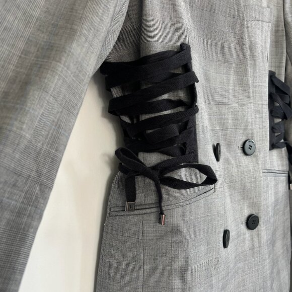 MO&Co Plaid Corset Detail Wool Blend Blazer - Picture 4 of 5